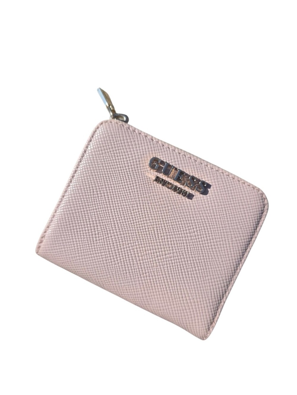 Guess Blush Pink Zip Coin Purse Wallet | Compact Card Holder | Saffiano Style